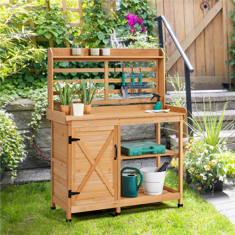 Potting table with shelves discount